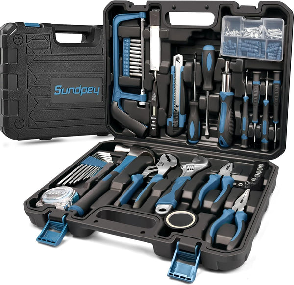 Mikiotto A portable 148-piece home repair kit combines a ratcheting screwdriver, hex keys, socket