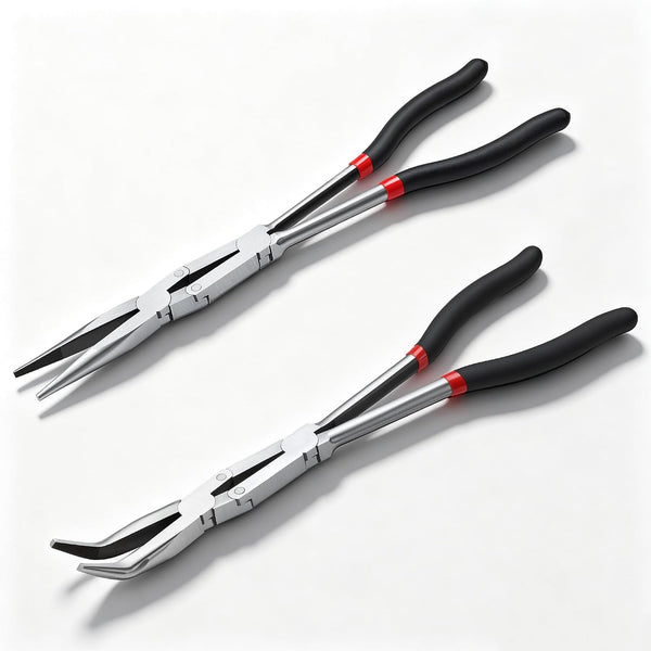 Mikiotto 2-Piece long-reach plier set pairs a 13-inch straight needle-nose profile with a 13-inch