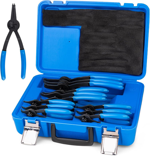 Mikiotto 12-Piece snap-ring plier system switches between internal and external retaining rings
