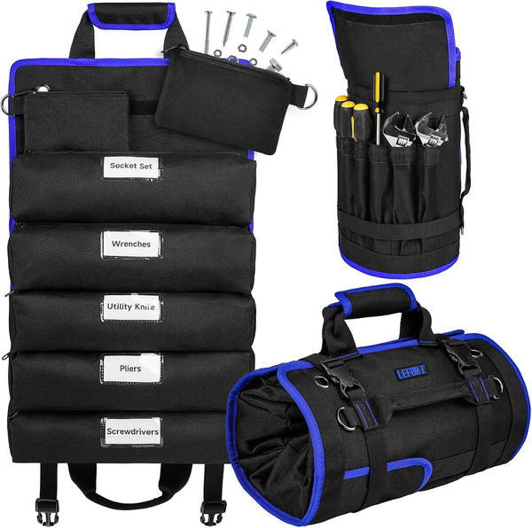 Mikiotto 13-Pocket roll-up organizer creates a compact carrier for wrenches, screwdrivers