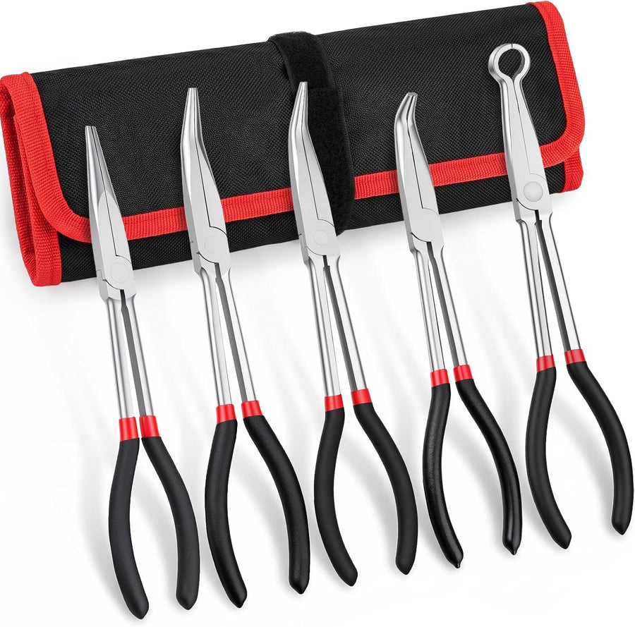Mikiotto Five extra-long needle-nose pliers provide straight, 25-degree, 45-degree, 90-degree, and
